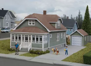 WALTHERS Cornerstone 933-3791 scala 1/87 HO BUNGALOW AMERICANO + Garage auto singolo - Foto 1 di 4