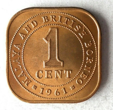 1961 MALAYA & BRITISH BORNEO CENT- AU/UNC - Exotic Coin - Free Ship - Bin #LC 46 Cover