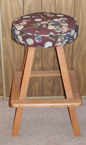 Vintage Round Seat Pool Ball Pattern Solid Oak Frame Bar Stool 30 inch Cover