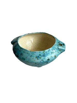 Blue Confetti Ceramic Planter  Painted Multicolor Footed VTG Crazing Inside *PIC - Image 1 of 4