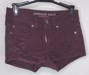 American Eagle Outfitter Womans Size 2 Color Burgandy Distressed 5 Pocket Shorts - Picture 1 of 4