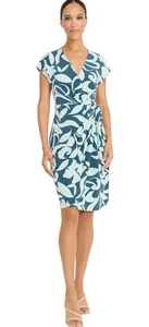 Vestido envolvente Maggy London floral manga gorra talla 16 verde azulado aguamarina nuevo con etiquetas - Imagen 1 de 4