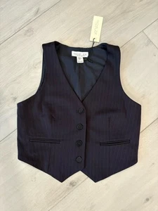 NWT Rachel Zoe Blue Pinstriped Lined Sleeveless Vest Button Front Women’s Medium - Picture 1 of 7