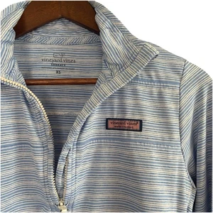 Vineyard Vines Women’s Size XS Blue & White Striped Sankaty Shep Shirt 1/4 Zip - Picture 1 of 14