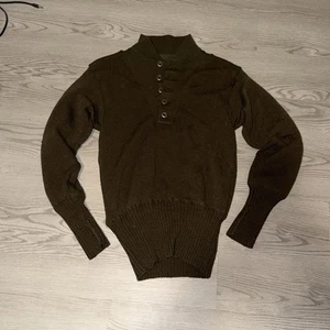 Vintage US Army 5 Button Jeep 100% Wool Sweater Henley S Small Military  1980 - Picture 1 of 2