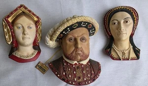 3 Vintage Bossons Chalkware Heads Anne Boleyn, Henry VIII, Catherine Of Aragon - Picture 1 of 21