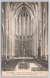 Orleans France Cathedral Sainte Croix Joan of Arc Interior Lithograph Postcard - Picture 1 of 2