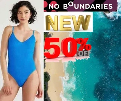 No Boundaries Juniors M 7-9 Crinkle One Piece Swimsui Blue Adjustable Tie - Image 1 of 4