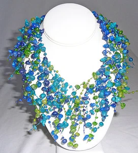 Tri-color multi-strand resin cobalt necklace PRICED TO SELL - Picture 1 of 1
