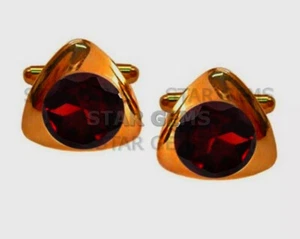 Natural Garnet Gemstone 14k Gold Plated Silver Cufflink Men's Jewelry CF64 - Picture 1 of 3