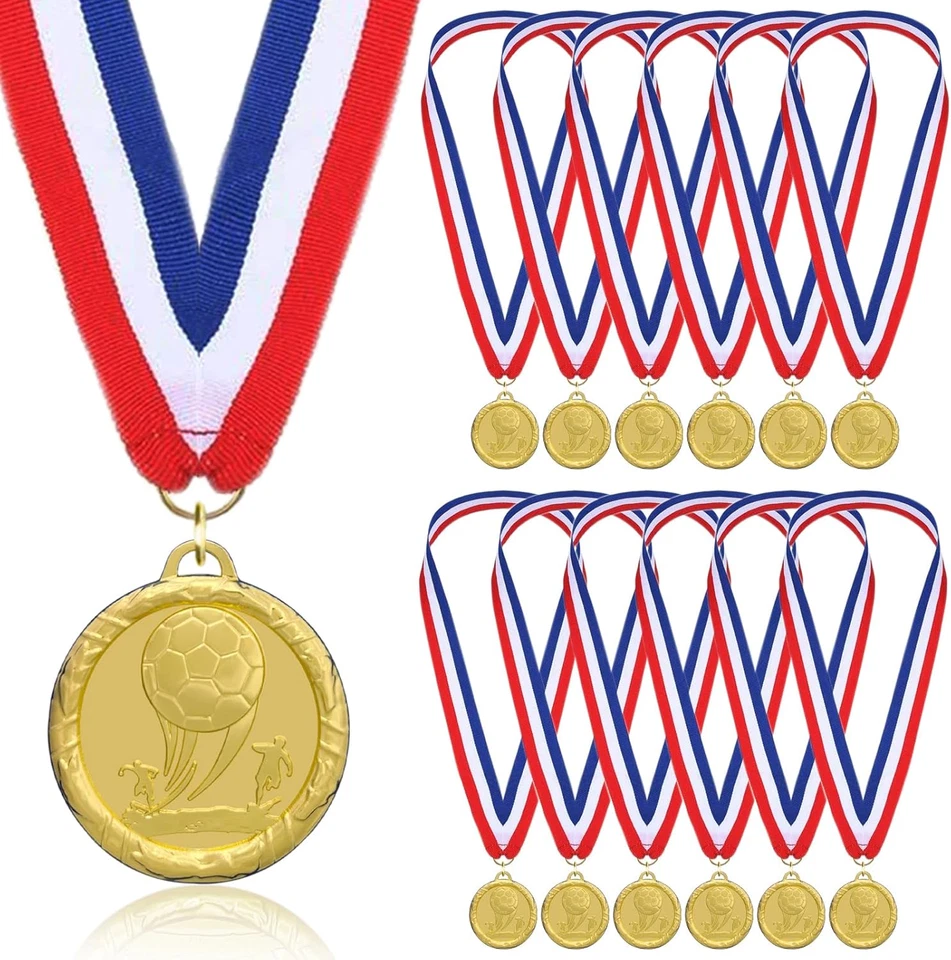 Pack de 12 medallas de fútbol para premios para niños adultos, medalla de premios de metales dorados para K Foto 1 de 4