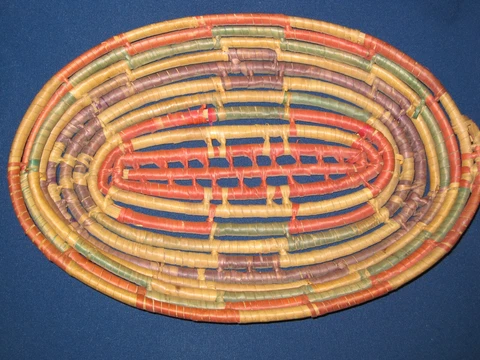 Vintage Handmade Hand Woven Coiled Basket Bowl 14.5" Tribal Southwest Decor Cover
