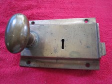 ANTIQUE SOLID BRASS RIGHT HAND DOOR LATCH & LOCK WITH KNOB