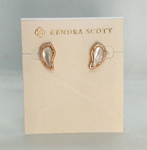 New Kendra Scott Temple Rose Gold Stud Earrings In Ivory Pearl - Picture 1 of 2