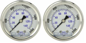 2 PACK LIQUID FILLED PRESSURE GAUGE 0-2000 PSI, 2" FACE, 1/4" BACK MOUNT - Picture 1 of 3