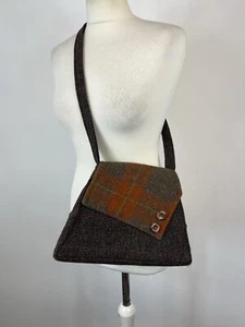 Handmade Ladies Herringbone Checked Tweed Asymmetrical Handbag Cross Body - Picture 1 of 10