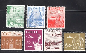 TWA  7   AIRLINE BAGGAGE LABEL  m, nh  via ITALY, GREECE, EGYPT, INDIA, SPAIN + - Picture 1 of 1