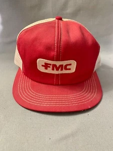Vintage FMC Trucker Patch Snap Back rot weiß Mütze Kappe K-Products USA - Bild 1 von 7