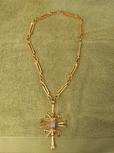 Lawrence Vrba Castlecliff Gold Box Nail Aztec Cross & Chain Necklace Jewelry Cos - Picture 1 of 7