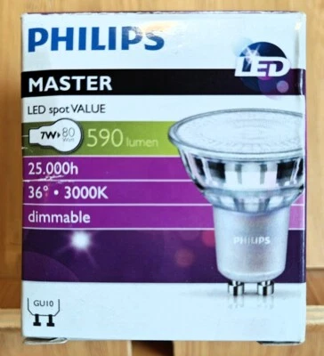 Philips Master GU10 Dimmable  |   7W   |   590lm   |   3000K - Image 1 of 2