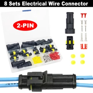 8Set 2-Pin Car Waterproof Male Female Two Way Electrical Wire Connector Plug Set - Picture 1 of 12