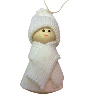 LARSSONS TRA Sweden WHITE Wooden Christmas TOMTE Child 3" Doll Ornament New - Image 1 of 2