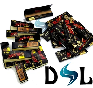 RAW BLACK Classic 1 1/4 Size Smoking Natural Rolling Papers Skins Tips Roach - Picture 1 of 11