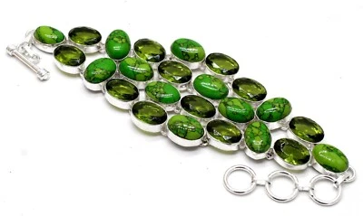 Turquoise & Peridot Gemstone 925 Sterling Silver Jewelry Bracelet Size-7-8 - Image 1 of 4