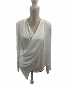 Zara Basics Collection weiße Faux Wickelbluse Gr. Small Langarm Chiffon - Bild 1 von 7