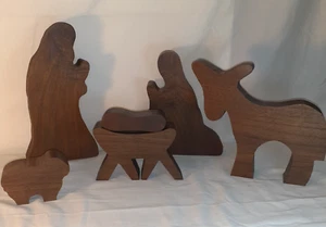 Vintage Handarbeit Holz rustikal Block Krippe Set 6 Teile - Bild 1 von 10