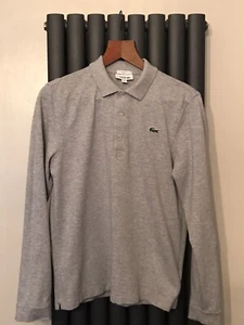 Lacoste Polo Shirt Grey Men Size 4 M 40" Chest Long S T Shirt Top Designer Golf - Picture 1 of 6