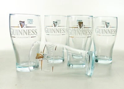 6 x Guinness Guinness Draught Pint Glas 0,2l Bierglas Stout-Bier Pub Harfe 1873