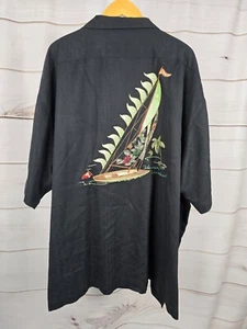 Tommy Bahama Silk Camp Shirt Sails Call Embroidered XXL Black Rare #I - Picture 1 of 5