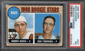 1968 Topps #247 Reds Rookies Johnny Bench Ron Tompkins RC PSA 7