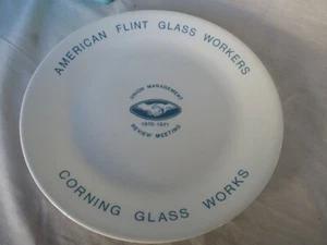 Rare Corning Glass Union Meeting, Corelle, American Flint Glass Workers Plate - Picture 1 of 4