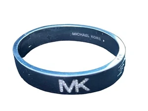 Michael Kors Sterling Silver Crystals Monogram Logo Bangle Hard Bracelet - Picture 1 of 9