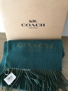 Coach NWT Wool & Cashmere Bi-Colored Teal & Green Muffler #F86542