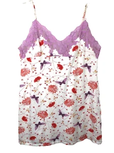 Natori Vintage Cotton Slip Chemise Nightie Ivory Orange Purple Floral Size Large - Picture 1 of 12
