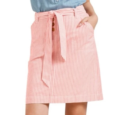 NWT Talbots Linen A-Line Skirt Tailored Stripe Pink Size 14 Casual Preppy Beachy - Image 1 of 4