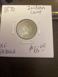 1870 Indian Cent XF. $42 - Picture 1 of 7
