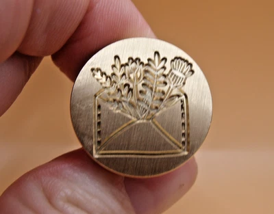 Modern Brass & Wood Envelope with Wildflowers Sealing Wax Stamp Seal - Image 1 of 4