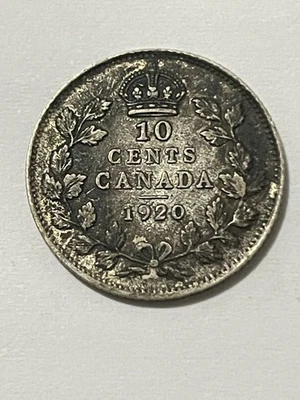 👀CANADA 1920 10 CENTS SILVER COIN SCARCE KGV ANTIQUE 👀 - Image 1 of 2