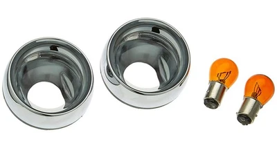 Biseles de señal de plato profundo Kuryakyn cromados con lente de humo y bombillas ámbar delanteras (2270) Foto 1 de 3