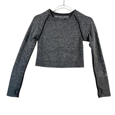 PINK VS Seamless Crop Top S Gray Heathered Long Sleeve Thumb Hole Gym Activewear - Image 1 of 4