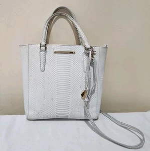 Brahmin Harrison Tote Carryall Python Ivory White Gray Leather Bag Zipper Close - Picture 1 of 13