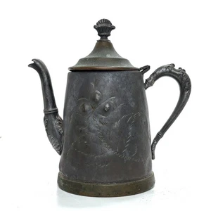 Antike verzierte Kupfer und Zinn Teekanne aus den frühen 1900er Jahren 7 x 7 x 4,25 cm - Bild 1 von 8