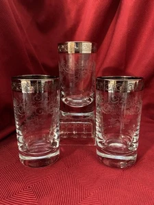 Bicchieri Murano Medici Acqua/Palla Alta Incisa Cerchio Platino Set di 3 Squisiti - Foto 1 di 19