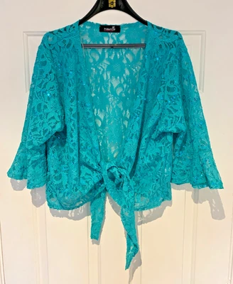 Nouvelle Ladies Shrug Bolero Floral Lace Front Tie Sequin sparkle cardigan top - Image 1 of 4