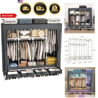 Armario Armario Portátil con Cajones Varillas Colgantes Marco de Metal Almacenamiento de Ropa Foto 1 de 4