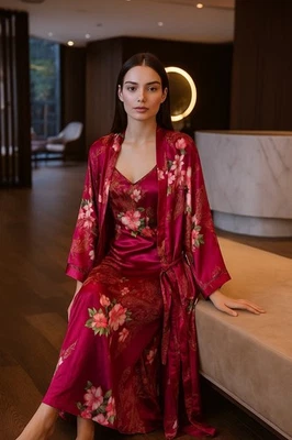 California Dynasty Peignoir Set Gown & Robe Vintage Glamour Honeymoon Sz M (est) - Image 1 of 4